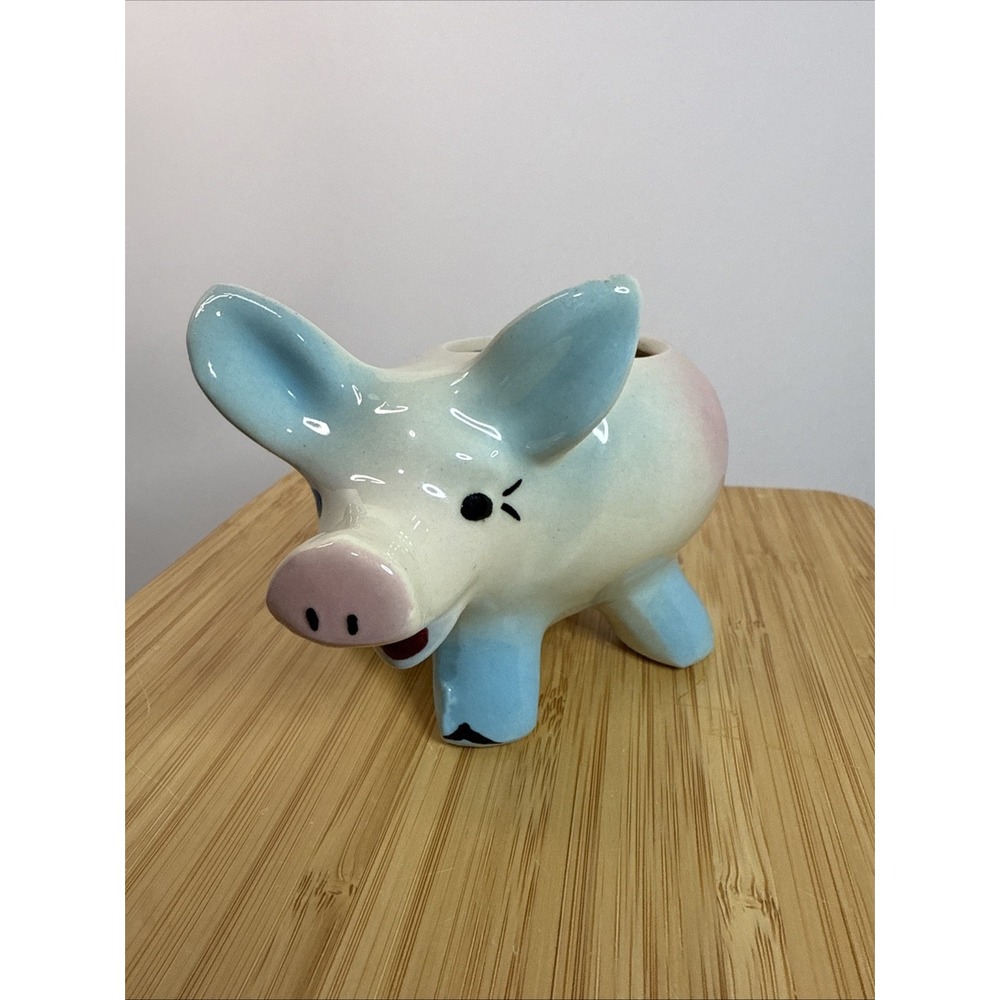 VTG MCM Shawnee‎ Pottery Pig Planter Blue Pink Ceramic Succulent Pot USA 3.5"